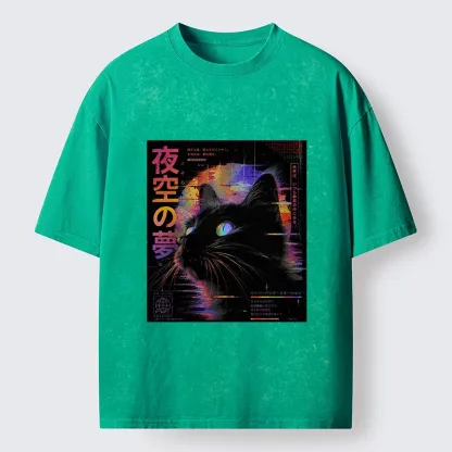 Tokyo-Tiger Night Sky Dreams Cat Washed T-Shirt