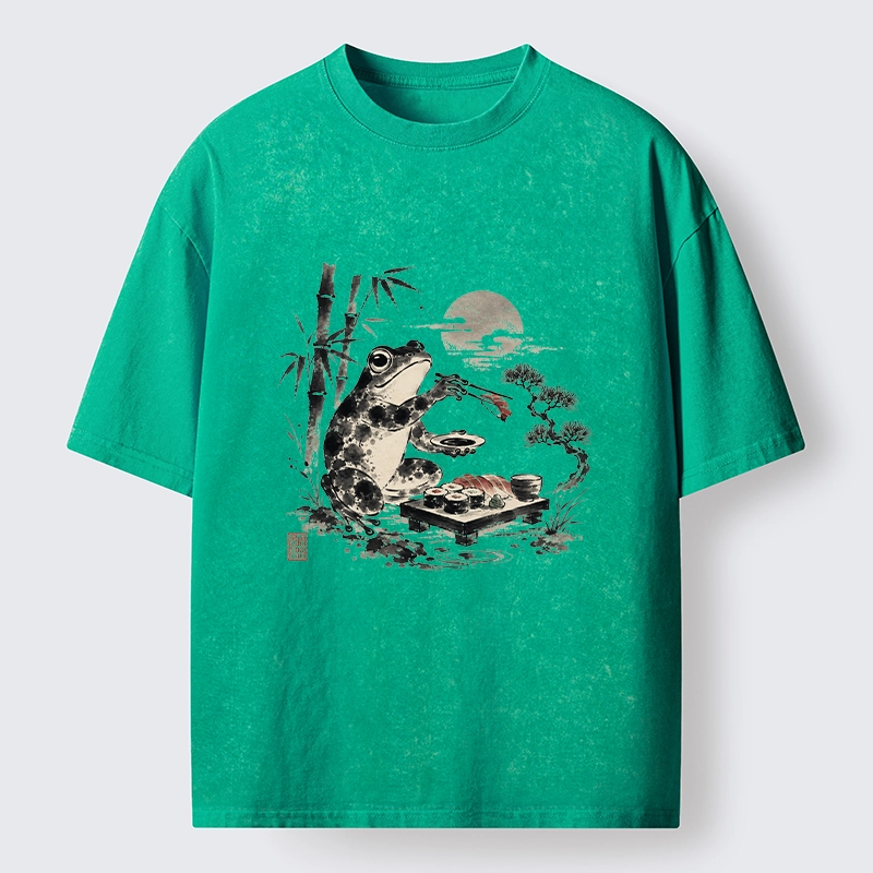 Tokyo-Tiger Frog Eating Sushi At Nigh Washed T-Shirt