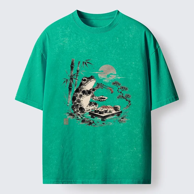 Tokyo-Tiger Frog Eating Sushi At Nigh Washed T-Shirt