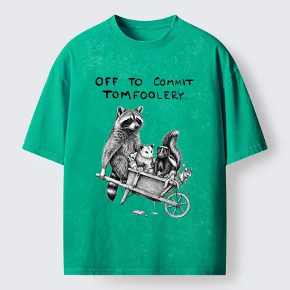 Tokyo-Tiger Raccoon Crew On A Mission Washed T-Shirt