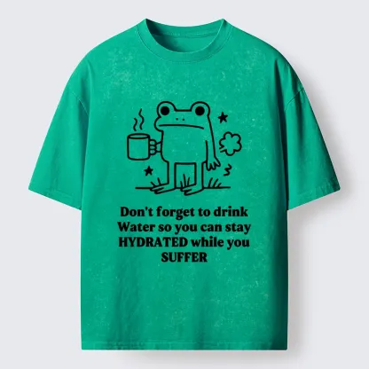 Tokyo-Tiger Frog Says Drink Water Washed T-Shirt