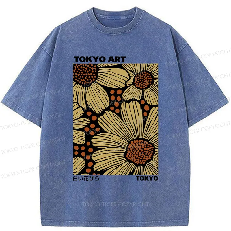 Tokyo-Tiger Tokyo Flower Art Washed T-Shirt