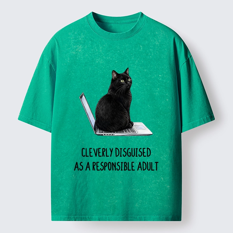 Tokyo-Tiger Cat Pretending To Be Adult Washed T-Shirt
