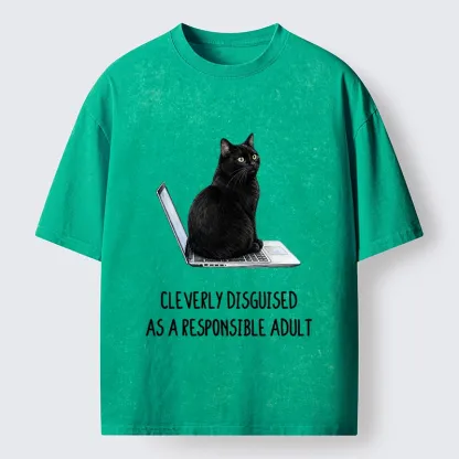 Tokyo-Tiger Cat Pretending To Be Adult Washed T-Shirt