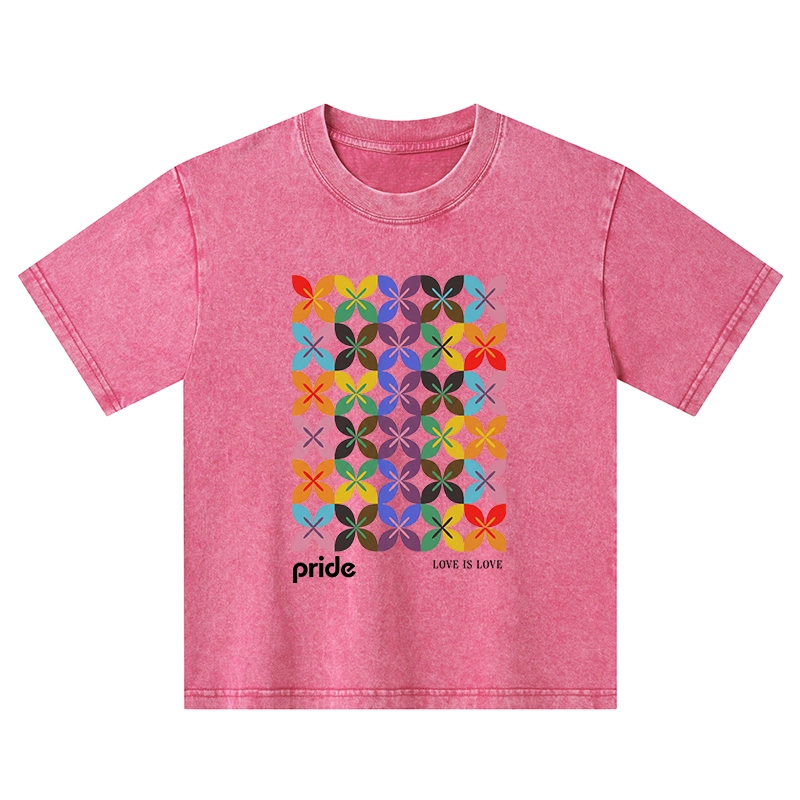 Tokyo-Tiger Pride Geometric Flower Pattern Kids Washed T-Shirt