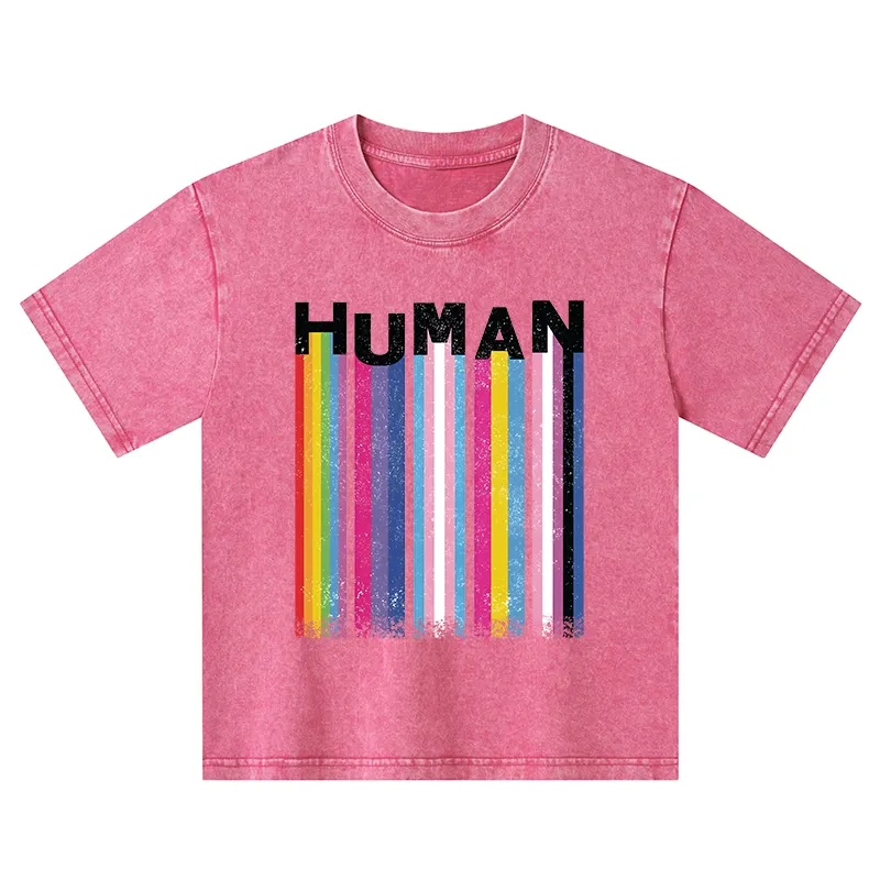 Tokyo-Tiger Rainbow Stripes Human Pride Kids Washed T-Shirt