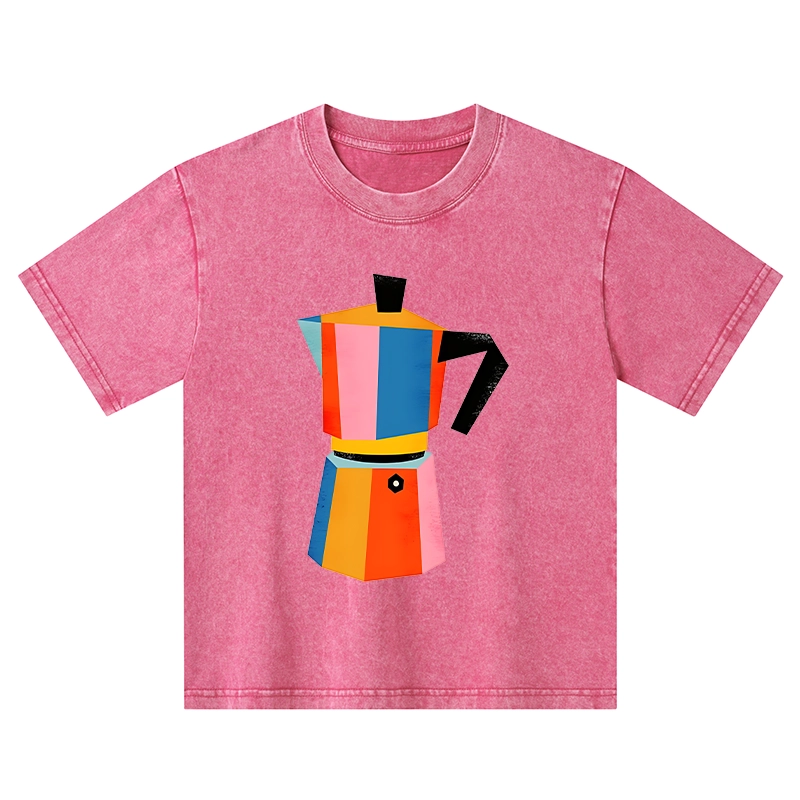 Tokyo-Tiger Bright Hues Make Classic Coffee Pot Kids Washed T-Shirt