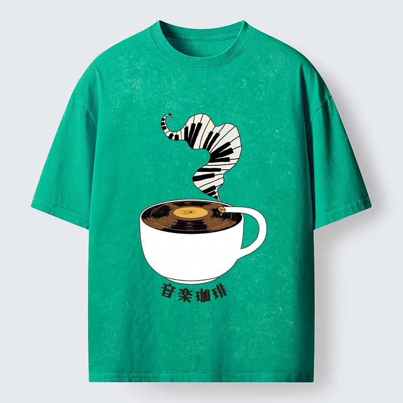 Tokyo-Tiger Piano Smoke Rises From Coffee Mug Washed T-Shirt Sale