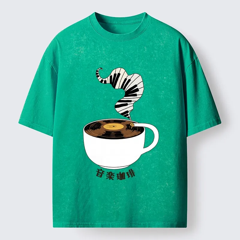 Tokyo-Tiger Piano Smoke Rises From Coffee Mug Washed T-Shirt