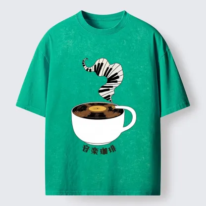 Tokyo-Tiger Piano Smoke Rises From Coffee Mug Washed T-Shirt