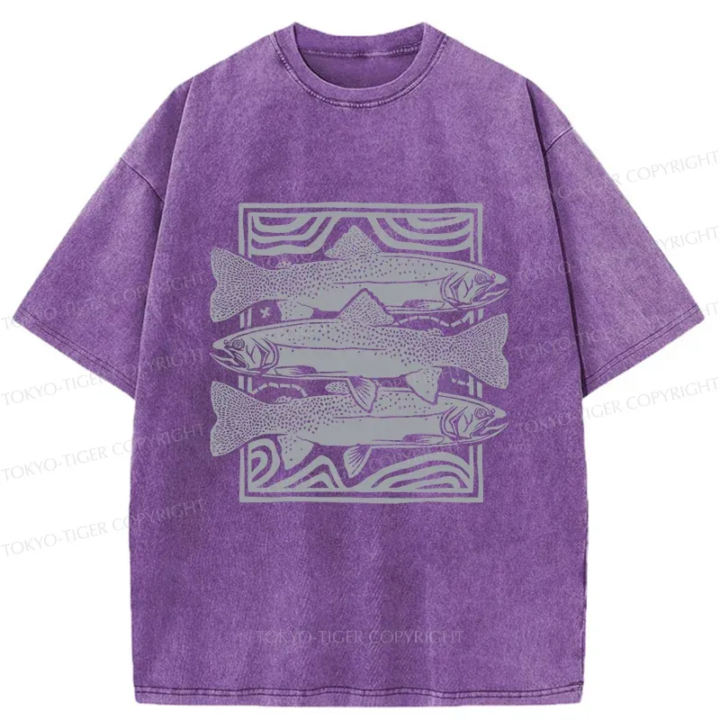 Tokyo-Tiger Big Fish Woodcut Washed T-Shirt