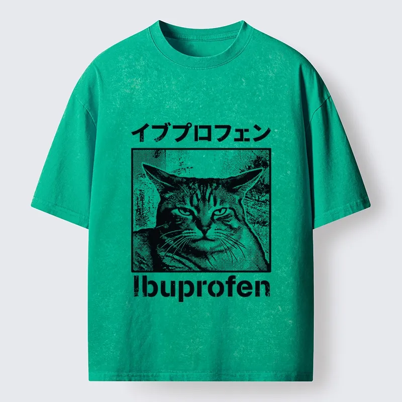 Tokyo-Tiger Tough Cat Loves Ibuprofen Pain Relief Washed T-Shirt
