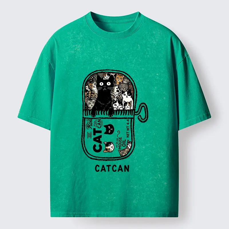 Tokyo-Tiger Tin Can Fully Packed With All Cute Cats Washed T-Shirt