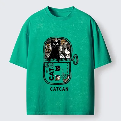 Tokyo-Tiger Tin Can Fully Packed With All Cute Cats Washed T-Shirt