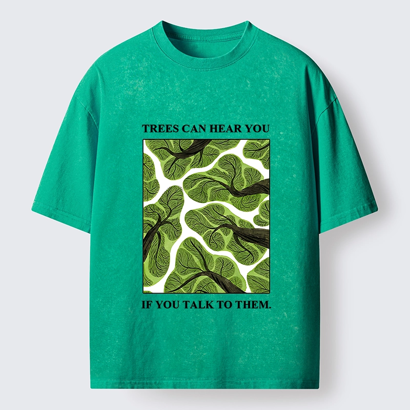 Tokyo-Tiger Calm Nature Print Trees Listen To You Washed T-Shirt