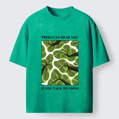 Tokyo-Tiger Calm Nature Print Trees Listen To You Washed T-Shirt