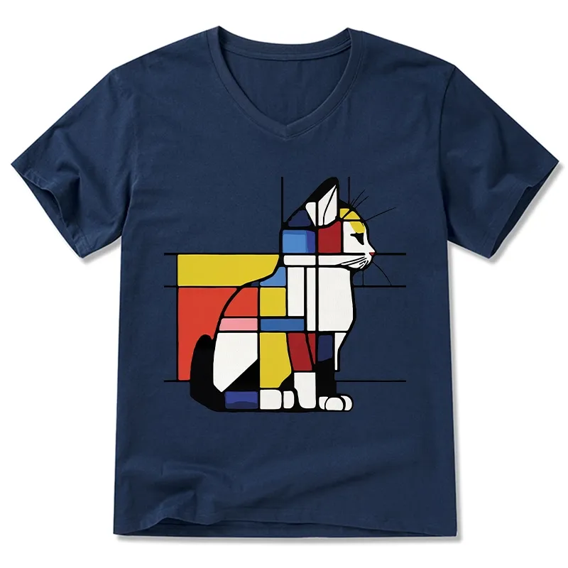 Tokyo-Tiger Geometric Cat Art In Primary Colors V-Neck Classic T-Shirt