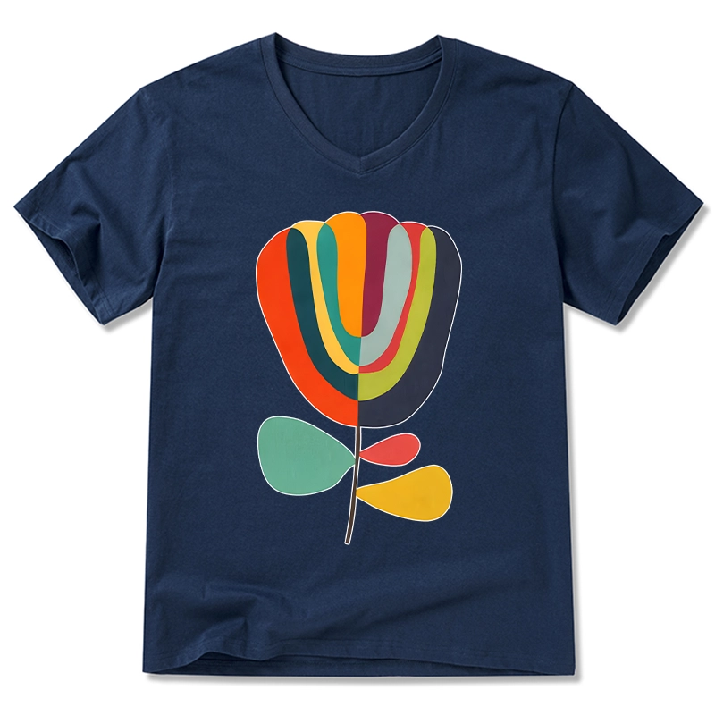 Tokyo-Tiger Colorful Flower Minimalist Print V-Neck Classic T-Shirt