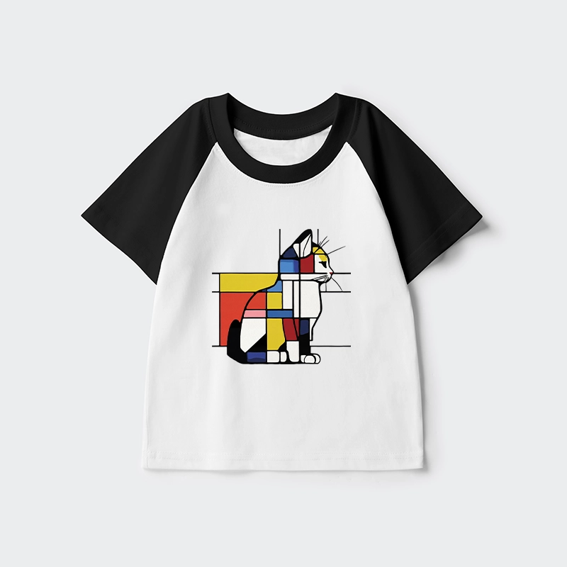 Tokyo-Tiger Geometric Cat Art In Primary Colors Kids Raglan T-shirt