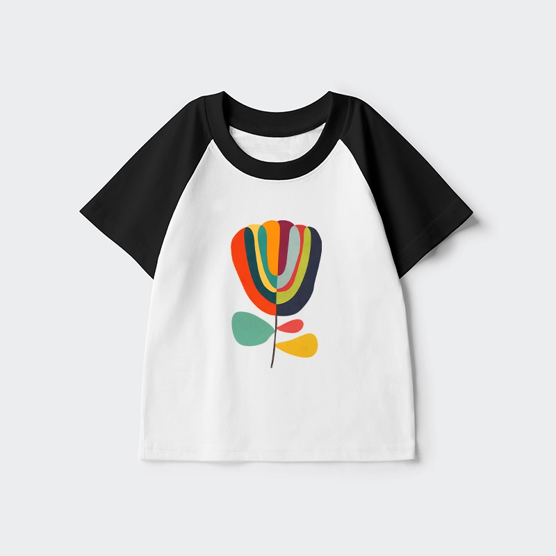 Tokyo-Tiger Colorful Flower Minimalist Print Kids Raglan T-shirt