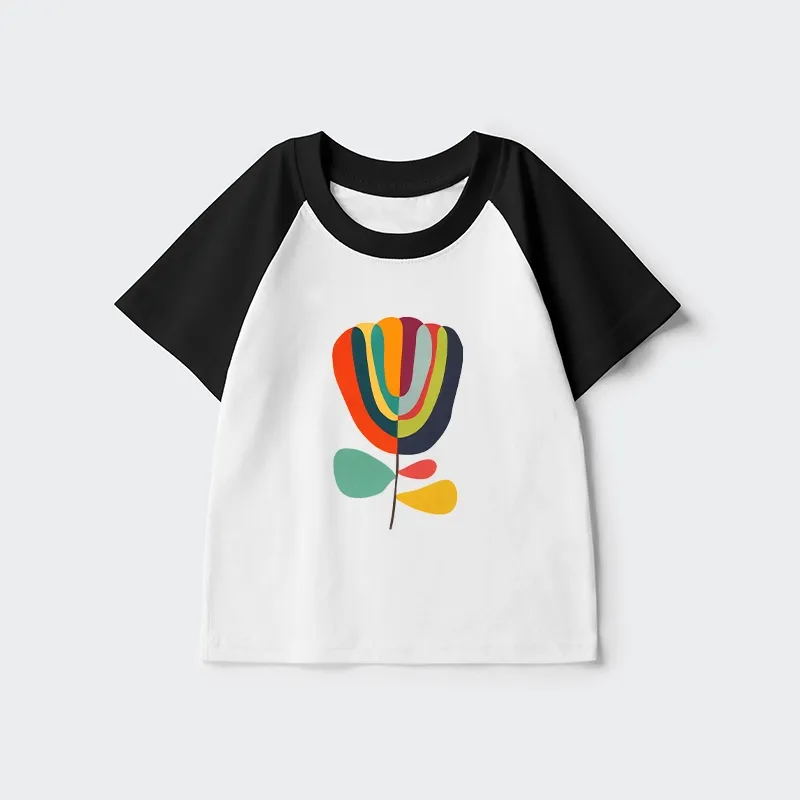 Tokyo-Tiger Colorful Flower Minimalist Print Kids Raglan T-shirt Sale