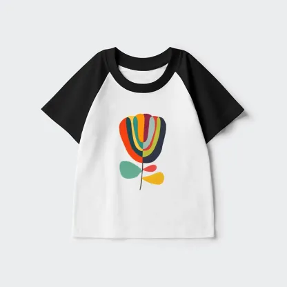 Tokyo-Tiger Colorful Flower Minimalist Print Kids Raglan T-shirt