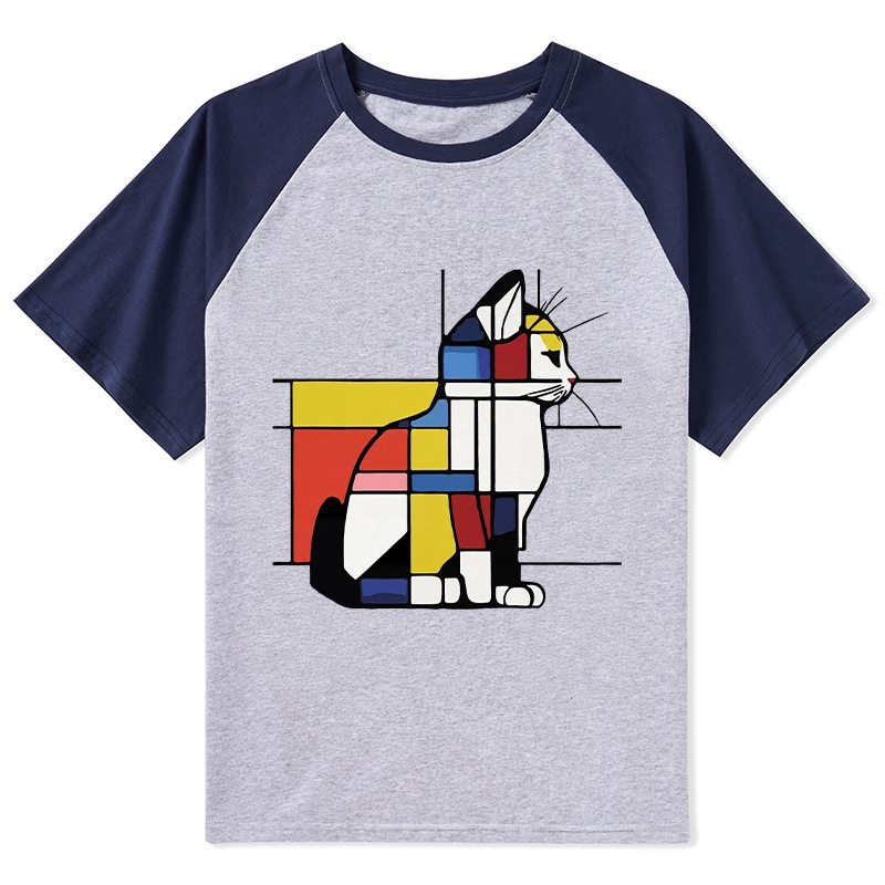 Tokyo-Tiger Geometric Cat Art In Primary Colors Raglan T-shirt
