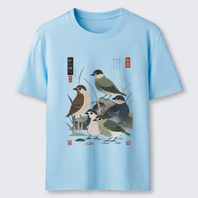Tokyo-Tiger Cute Little Birds Japanese Folk Print Classic T-Shirt