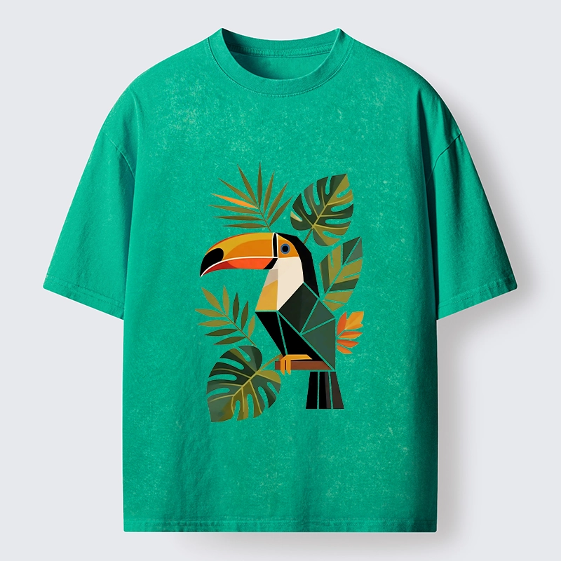 Tokyo-Tiger Tropical Toucan Art Washed T-Shirt