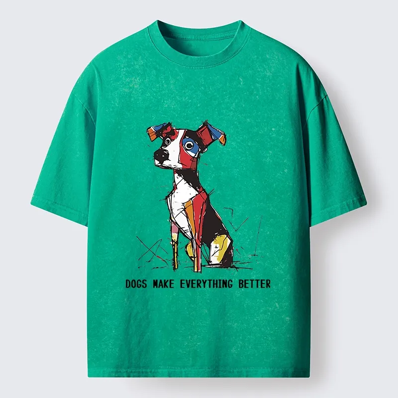 Tokyo-Tiger Colorful Puppy Street Art Graphic Washed T-Shirt