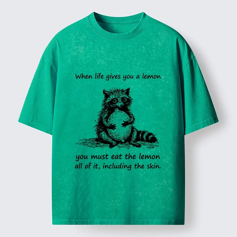 Tokyo-Tiger Sour Lemon Raccoon Funny Meme Washed T-Shirt Sale