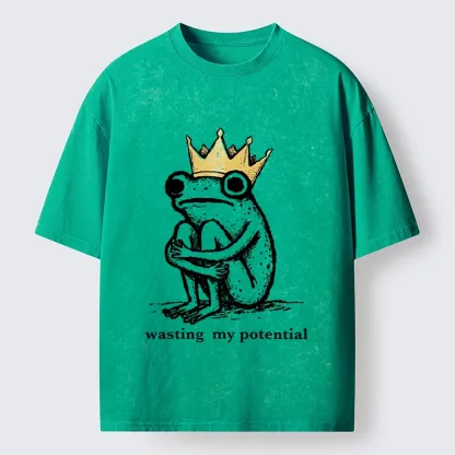 Tokyo-Tiger Crown Frog Wasted Potential Meme Washed T-Shirt