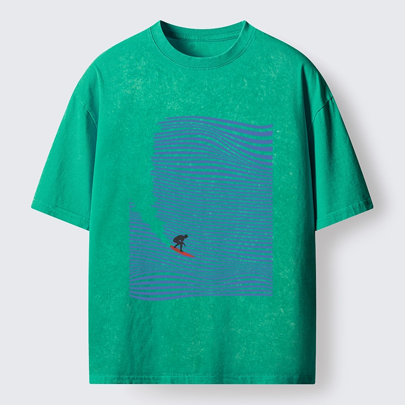 Tokyo-Tiger Ocean Line Surf Graphic Print Washed T-Shirt