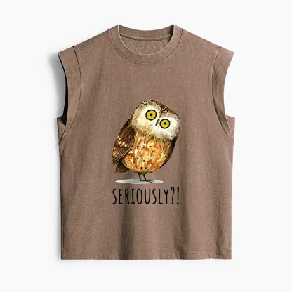 Tokyo-Tiger Seriously Confused Owl Meme Art Women's Washed Tank Tops