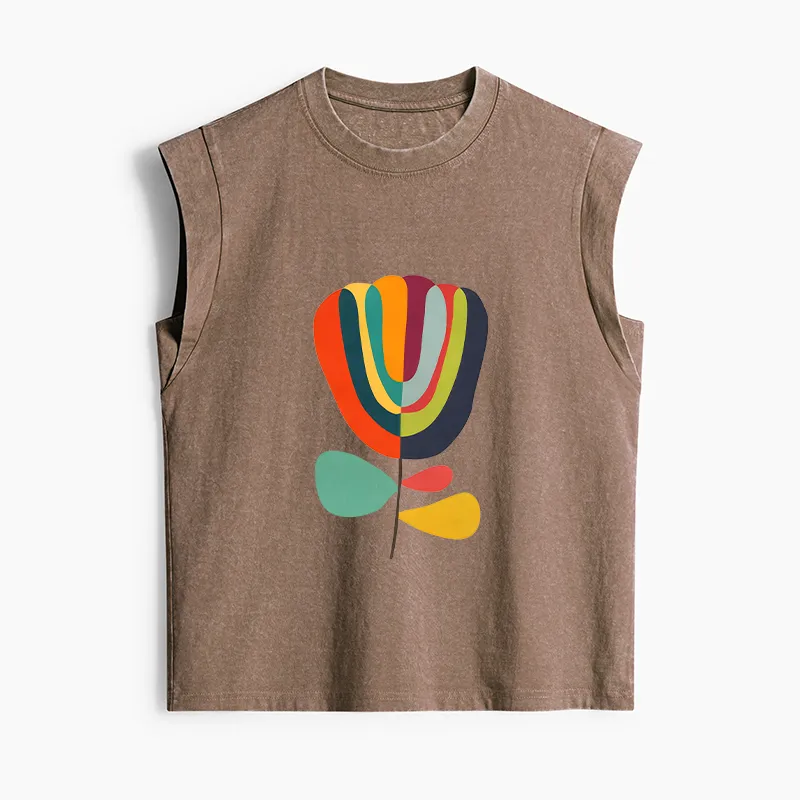 Tokyo-Tiger Colorful Flower Minimalist Print Women's Washed Tank Tops