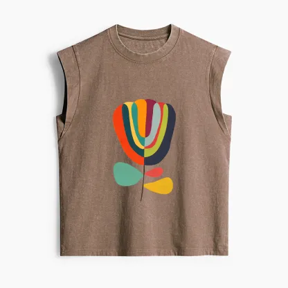 Tokyo-Tiger Colorful Flower Minimalist Print Women's Washed Tank Tops
