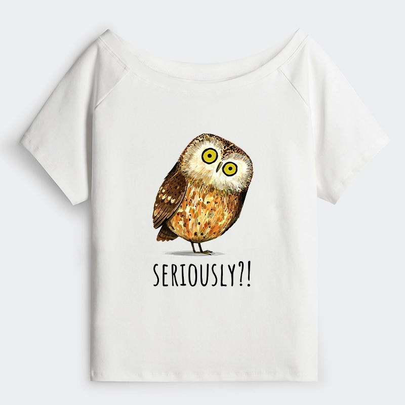 Tokyo-Tiger Seriously Confused Owl Meme Art Off Shoulder T-Shirt
