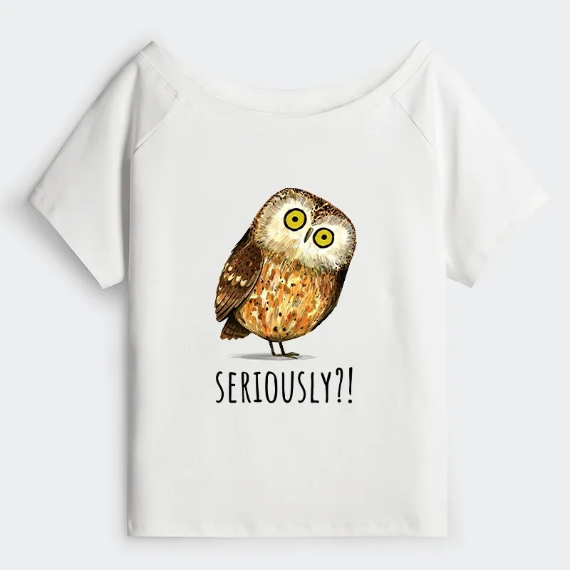 Tokyo-Tiger Seriously Confused Owl Meme Art Off Shoulder T-Shirt