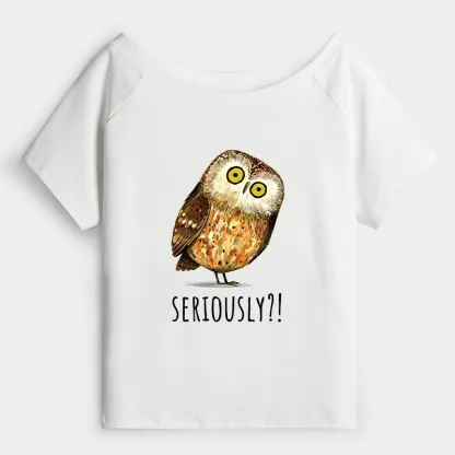Tokyo-Tiger Seriously Confused Owl Meme Art Off Shoulder T-Shirt