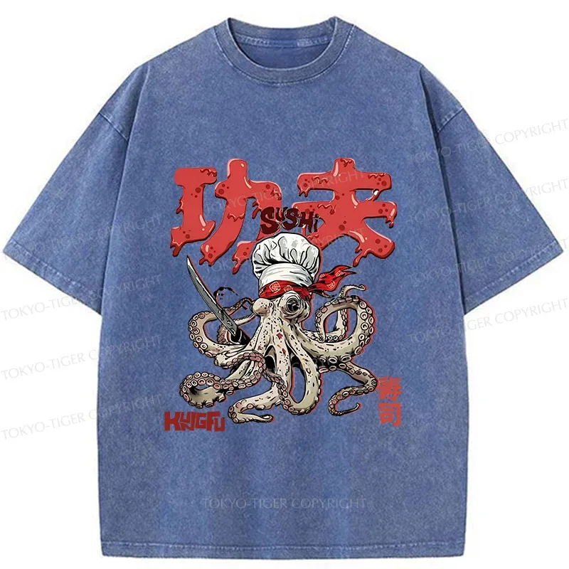 Tokyo-Tiger Octopus Chef Washed T-Shirt