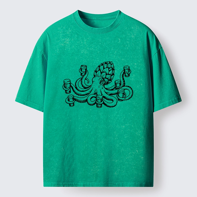 Tokyo-Tiger Sea Creature Loves Cold Brew Drinks Washed T-Shirt