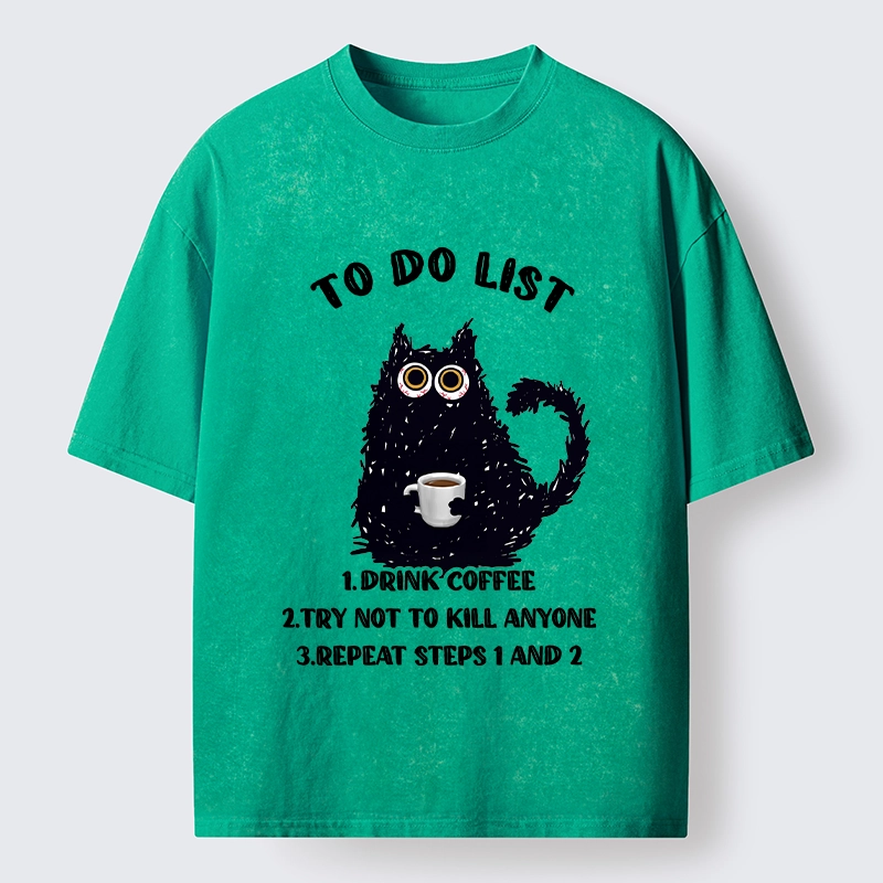 Tokyo-Tiger Funny Meme Daily Coffee Routine Washed T-Shirt Sale