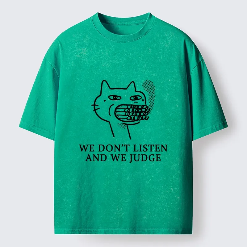 Tokyo-Tiger Funny Judging Cat Sketch Meme Washed T-Shirt