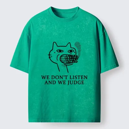 Tokyo-Tiger Funny Judging Cat Sketch Meme Washed T-Shirt