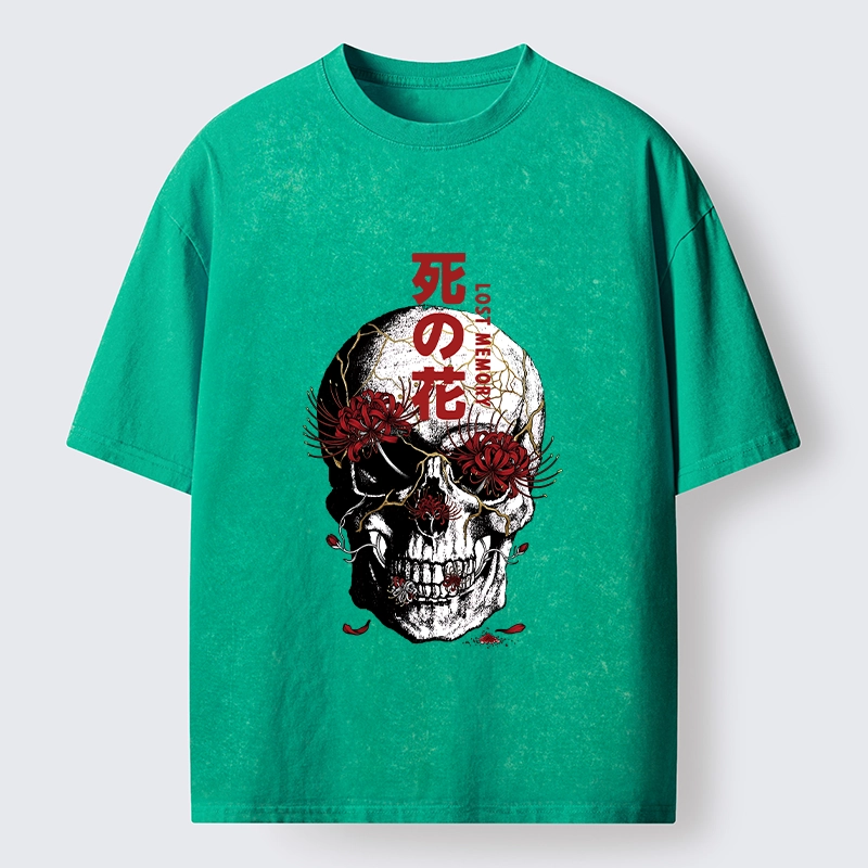 Tokyo-Tiger Dark Goth Spider Lily Skull Art Washed T-Shirt