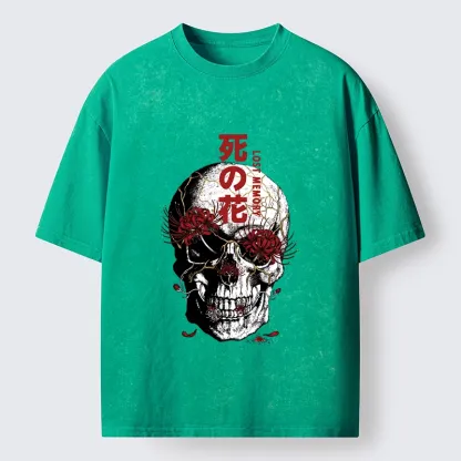Tokyo-Tiger Dark Goth Spider Lily Skull Art Washed T-Shirt