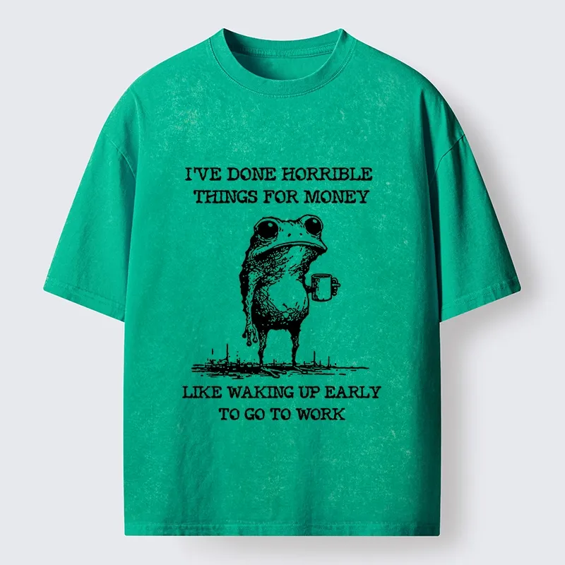 Tokyo-Tiger Funny Meme Work Early Wake Frog Washed T-Shirt