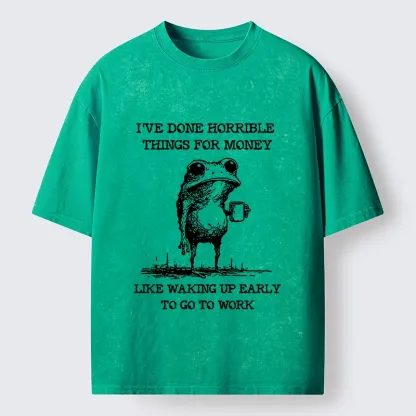 Tokyo-Tiger Funny Meme Work Early Wake Frog Washed T-Shirt