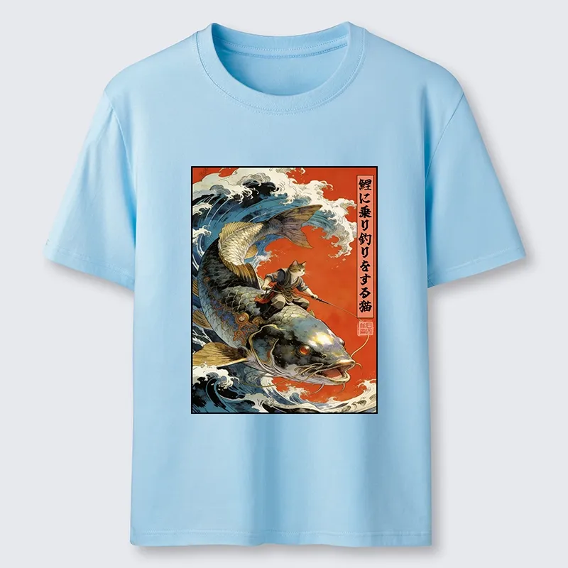 Tokyo-Tiger Ukiyo E Cat Fishing Art Classic T-Shirt
