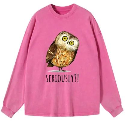 Tokyo-Tiger Seriously Confused Owl Meme Art Washed Long Sleeve T-Shirt